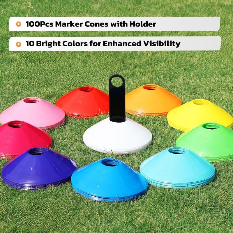 GHB Soccer Cones 25/50/100 Pack Disc Soccer Sport Cones Training Field Marker Agility Cones for Traffic, Basketball, Coaching, Practice Equipment Includes Cone Drills Guide - Image 2